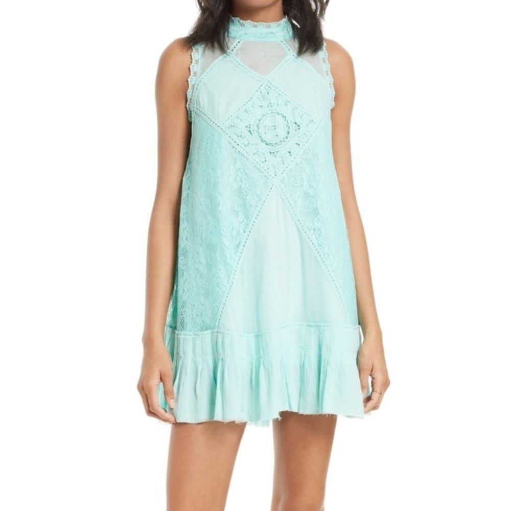 Free People Angel Lace Dress in Aqua Blue